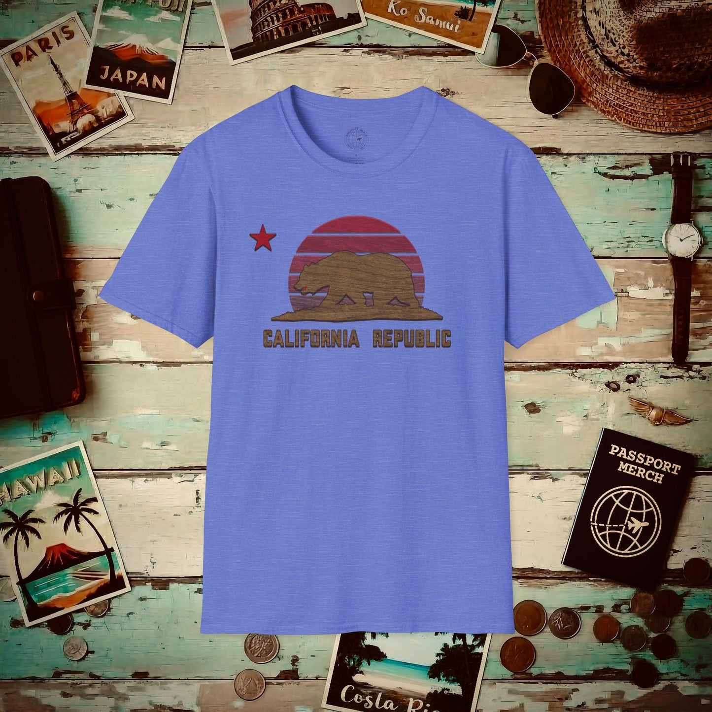 Woodworked Flag of California T-Shirt Heather Royal / S