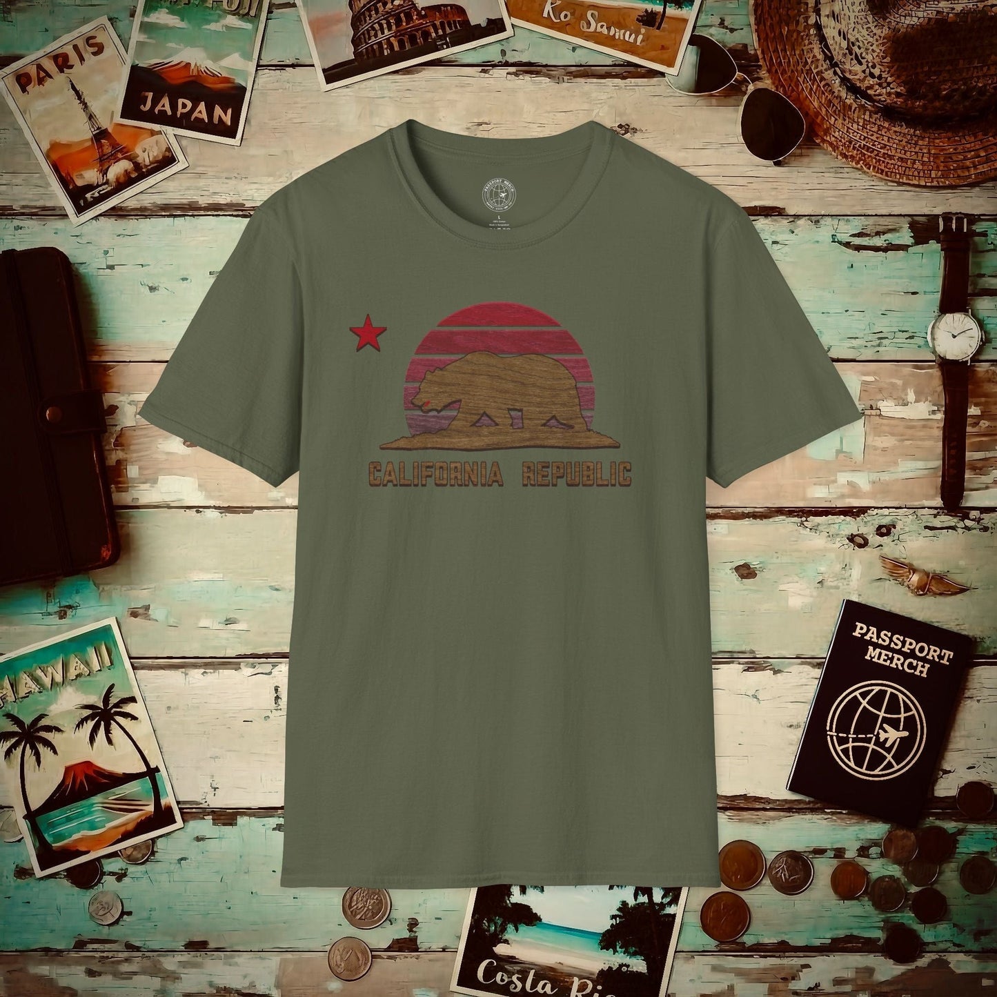 Woodworked Flag of California T-Shirt Military Green / S