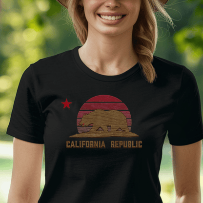 Woodworked Flag of California, Womens Fit T-Shirt Black / S