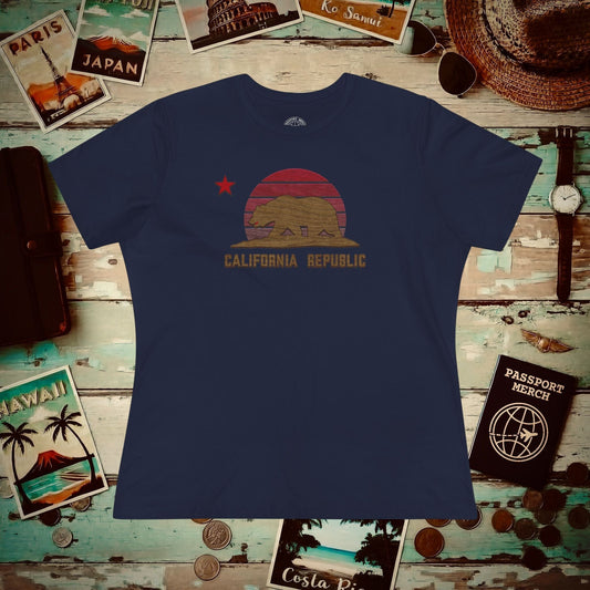 Woodworked Flag of California, Womens Fit T-Shirt Navy / S