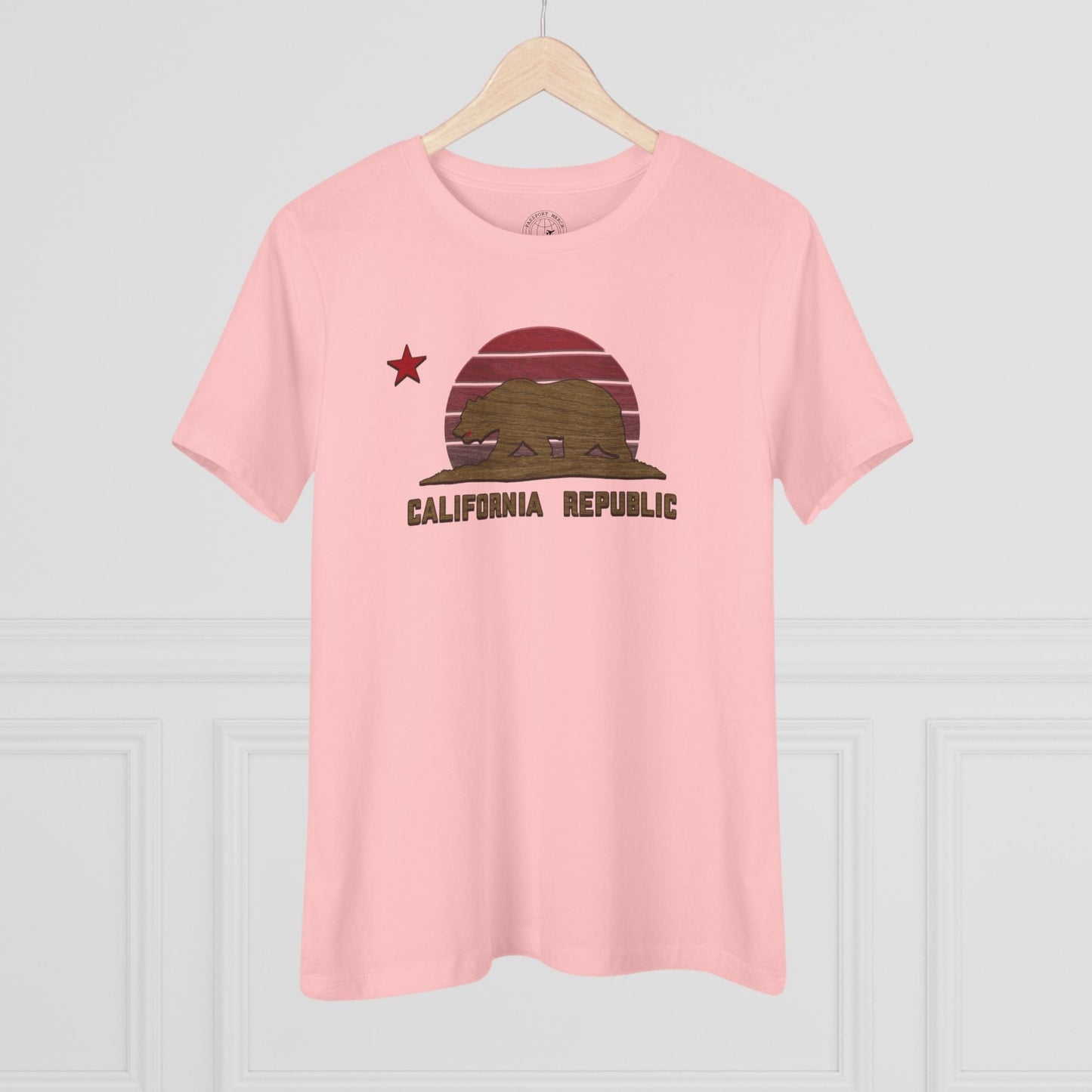 Woodworked Flag of California, Womens Fit T-Shirt Pink / S