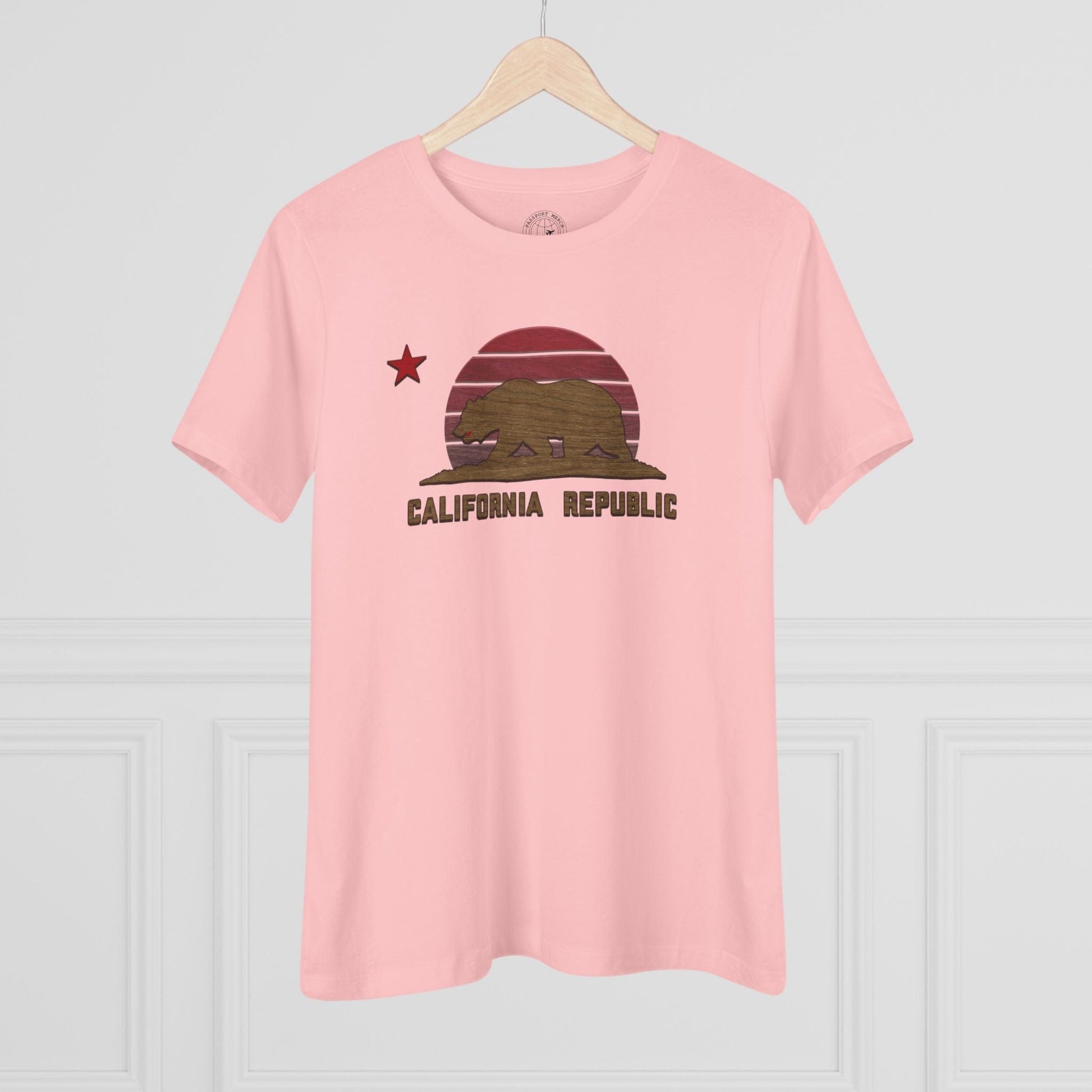 Woodworked Flag of California, Womens Fit T-Shirt Pink / S