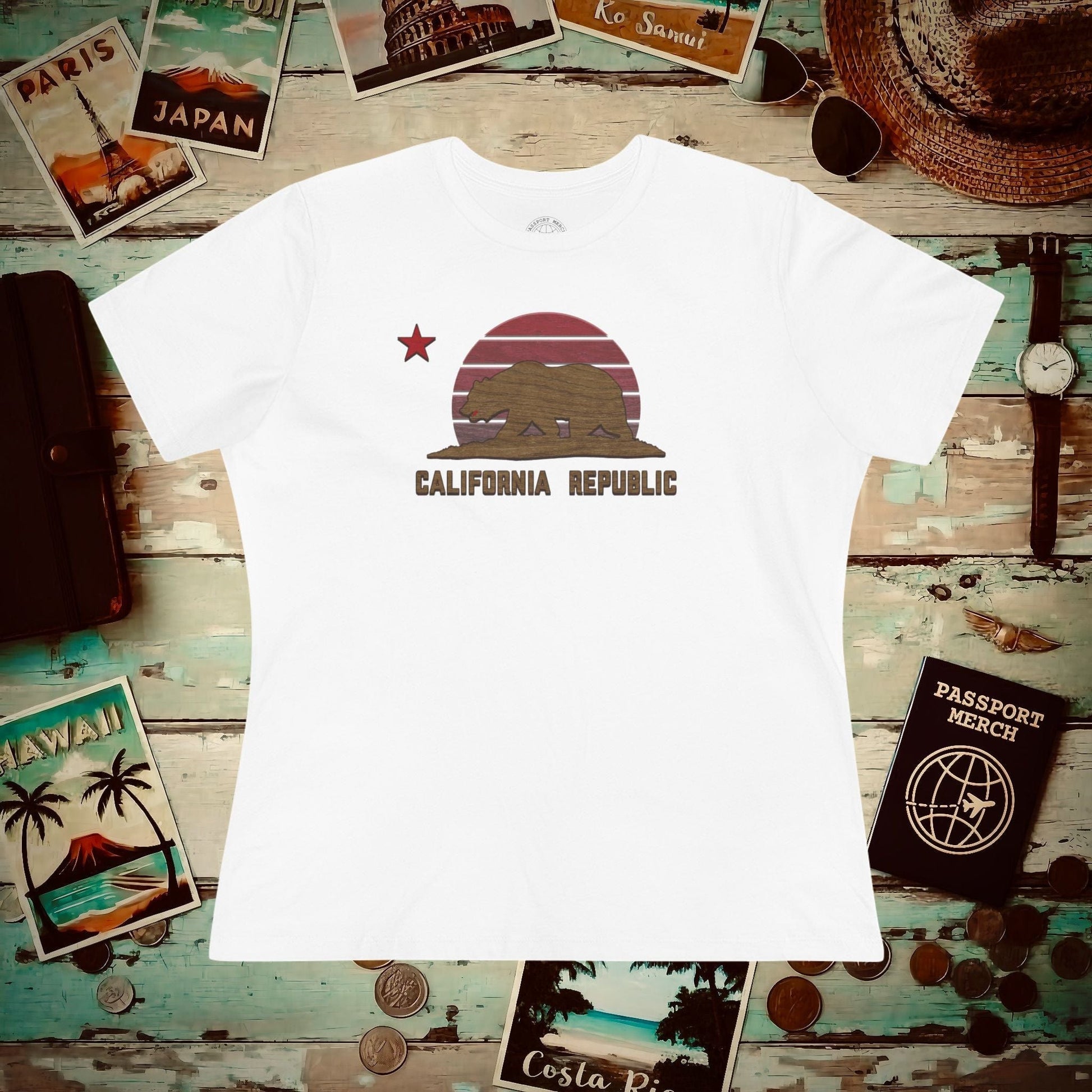 Woodworked Flag of California, Womens Fit T-Shirt White / S