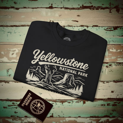 Yellowstone National Park Vintage Monochrome, Wyoming Crewneck Black / S