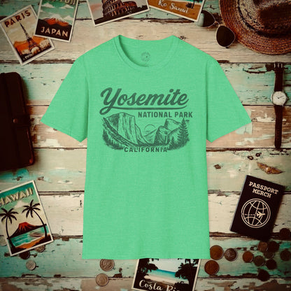 Yosemite National Park Vintage Monochrome, California T-Shirt Heather Irish Green / S