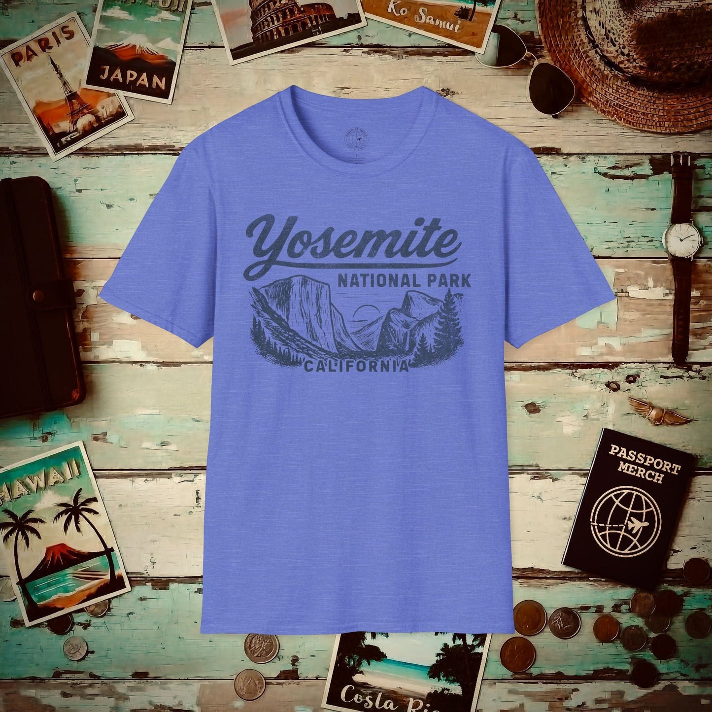 Yosemite National Park Vintage Monochrome, California T-Shirt Heather Royal / S