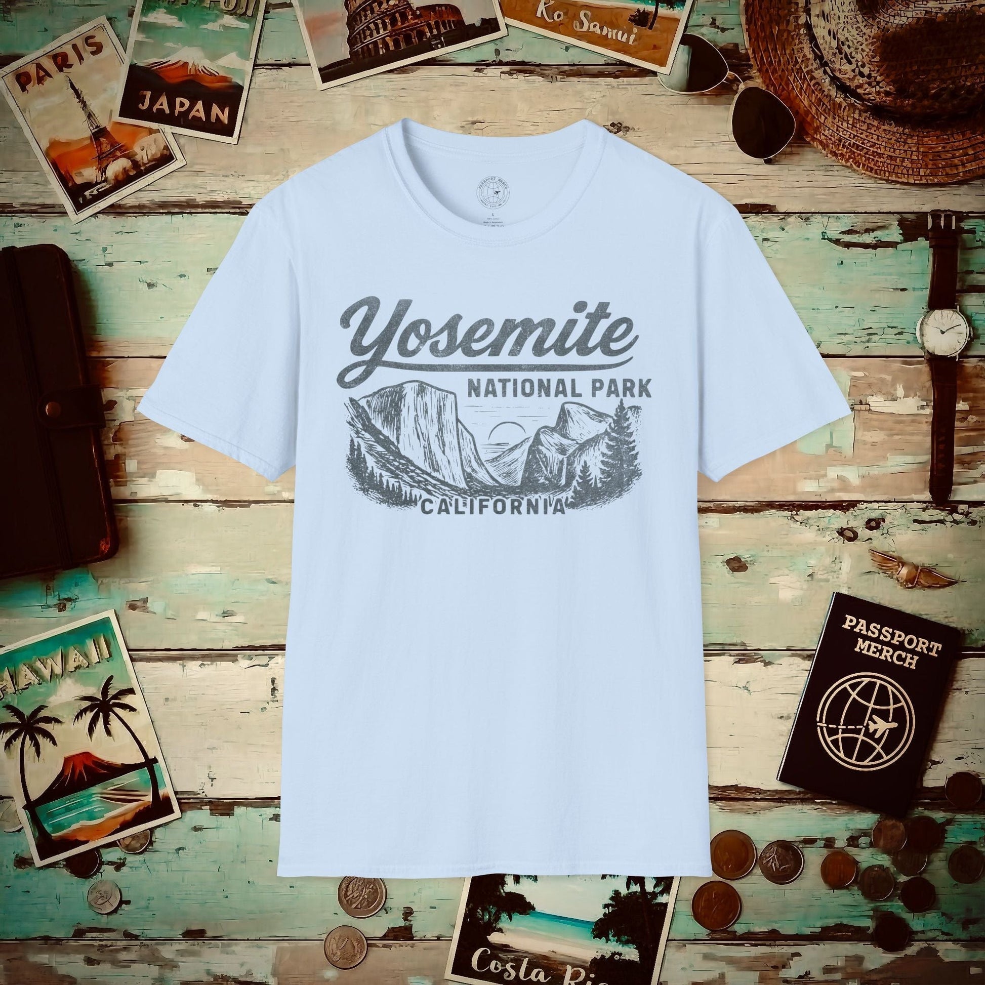 Yosemite National Park Vintage Monochrome, California T-Shirt Light Blue / S