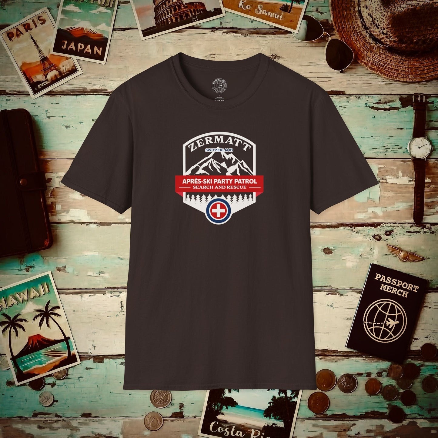 Zermatt Après-Ski Party Patrol Switzerland T-Shirt Dark Chocolate / S