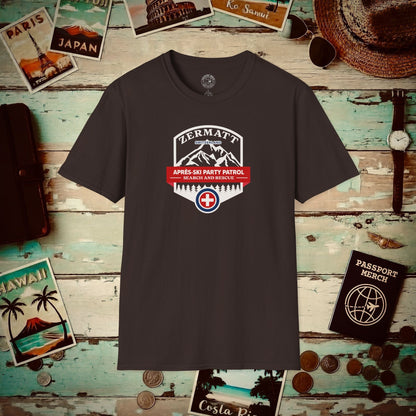 Zermatt Après-Ski Party Patrol Switzerland T-Shirt Dark Chocolate / S