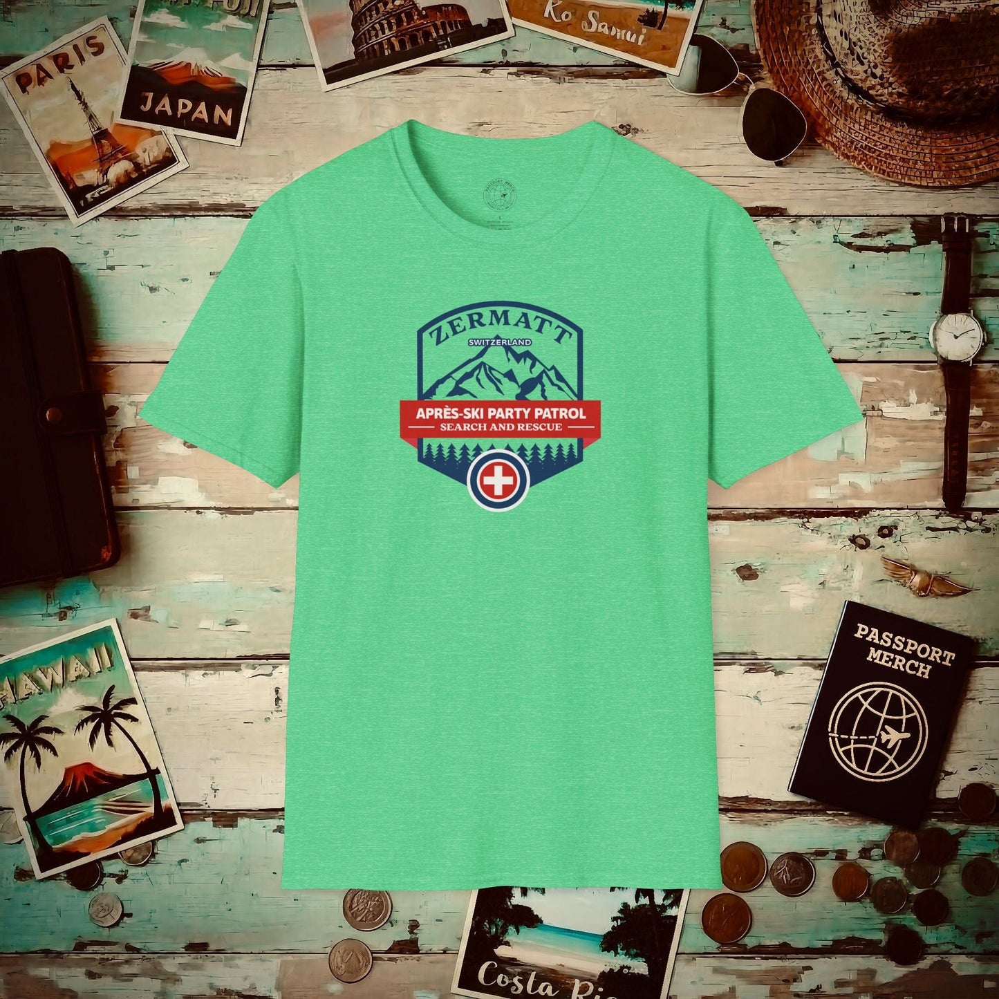 Zermatt Après-Ski Party Patrol Switzerland T-Shirt Heather Irish Green / S