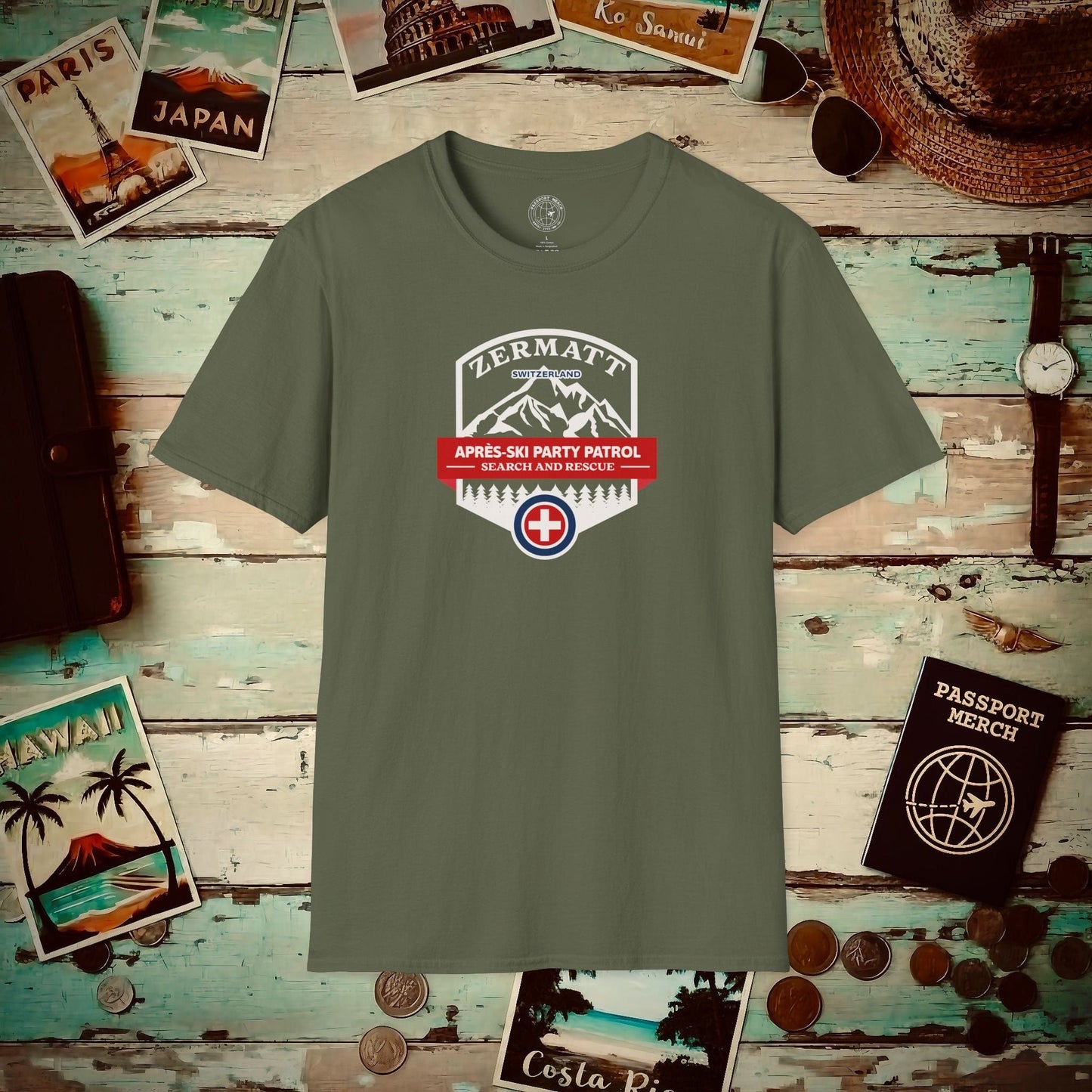 Zermatt Après-Ski Party Patrol Switzerland T-Shirt Military Green / S