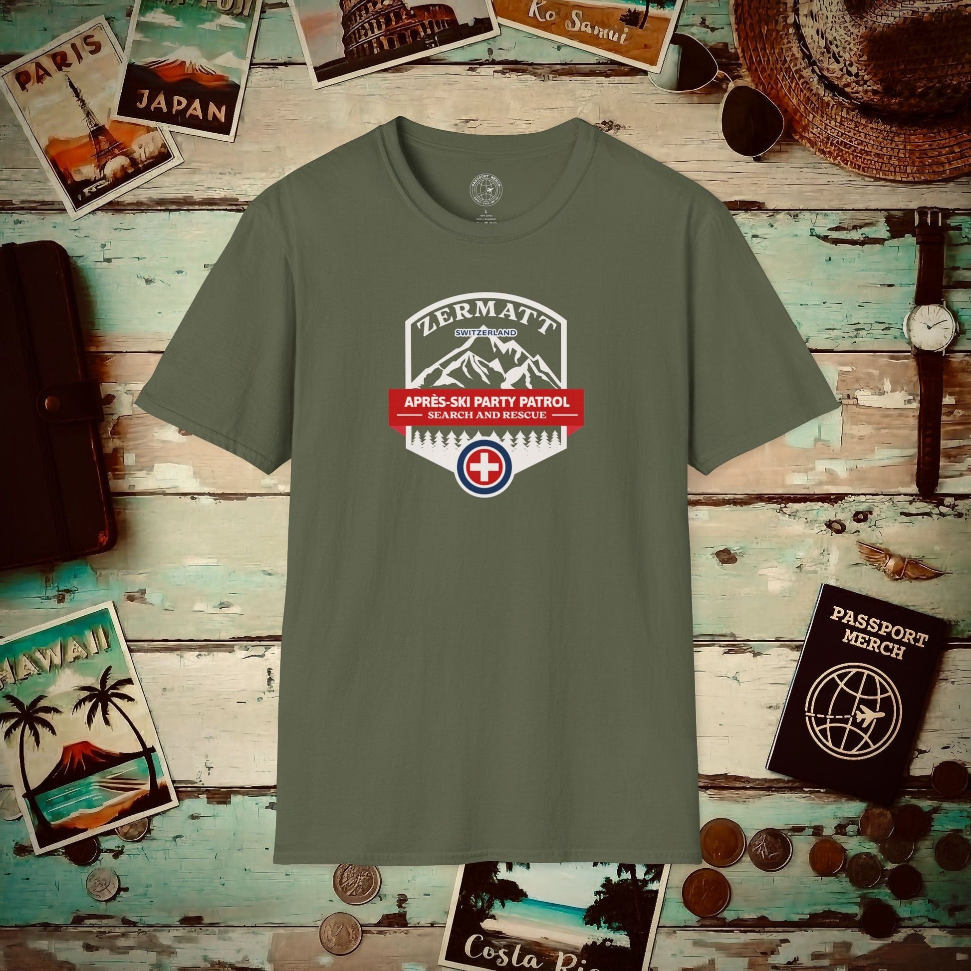 Zermatt Après-Ski Party Patrol Switzerland T-Shirt Military Green / S