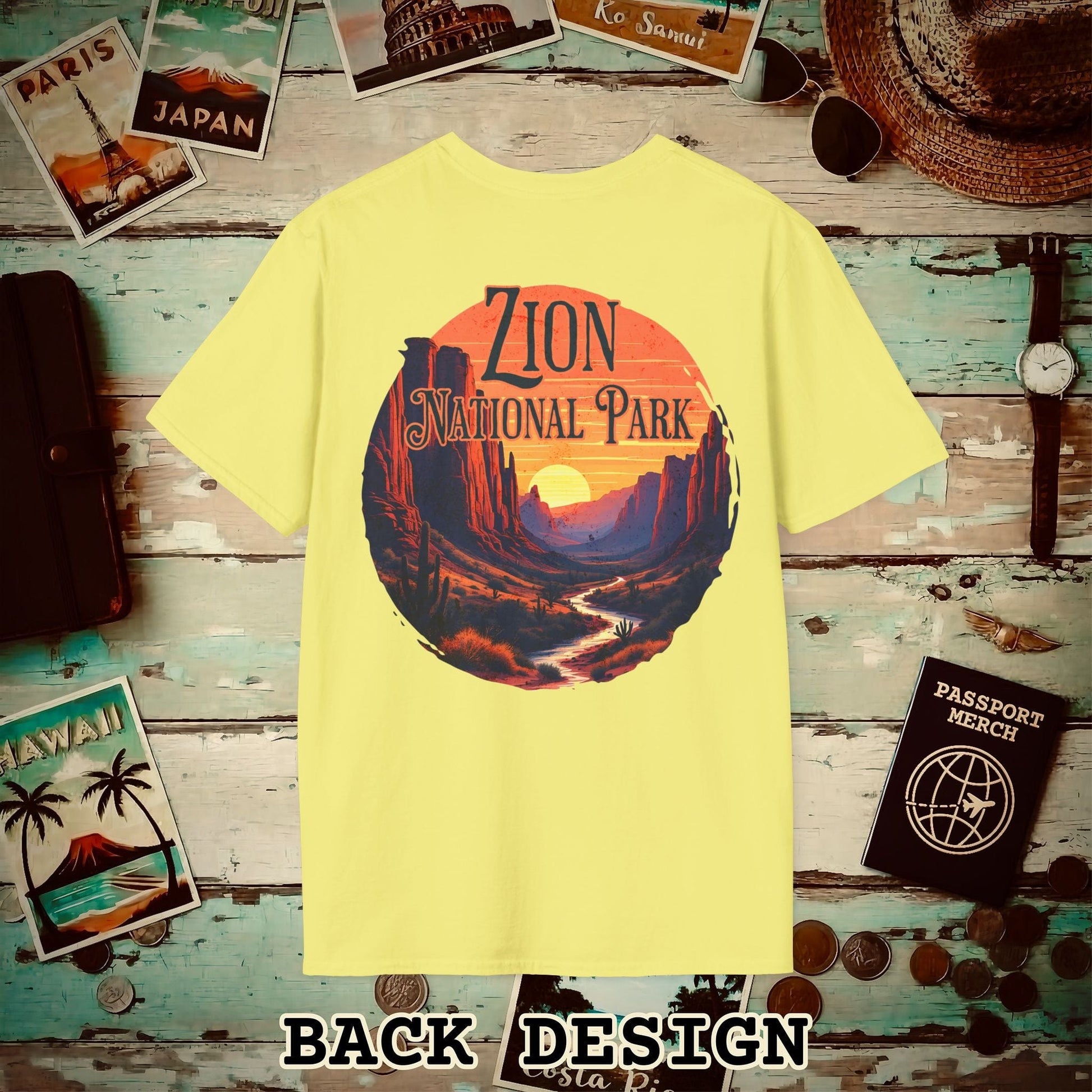 Zion National Park, Utah, Back Print T-Shirt Cornsilk / S