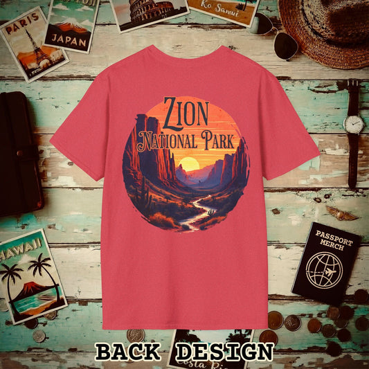 Zion National Park, Utah, Back Print T-Shirt Heather Red / S