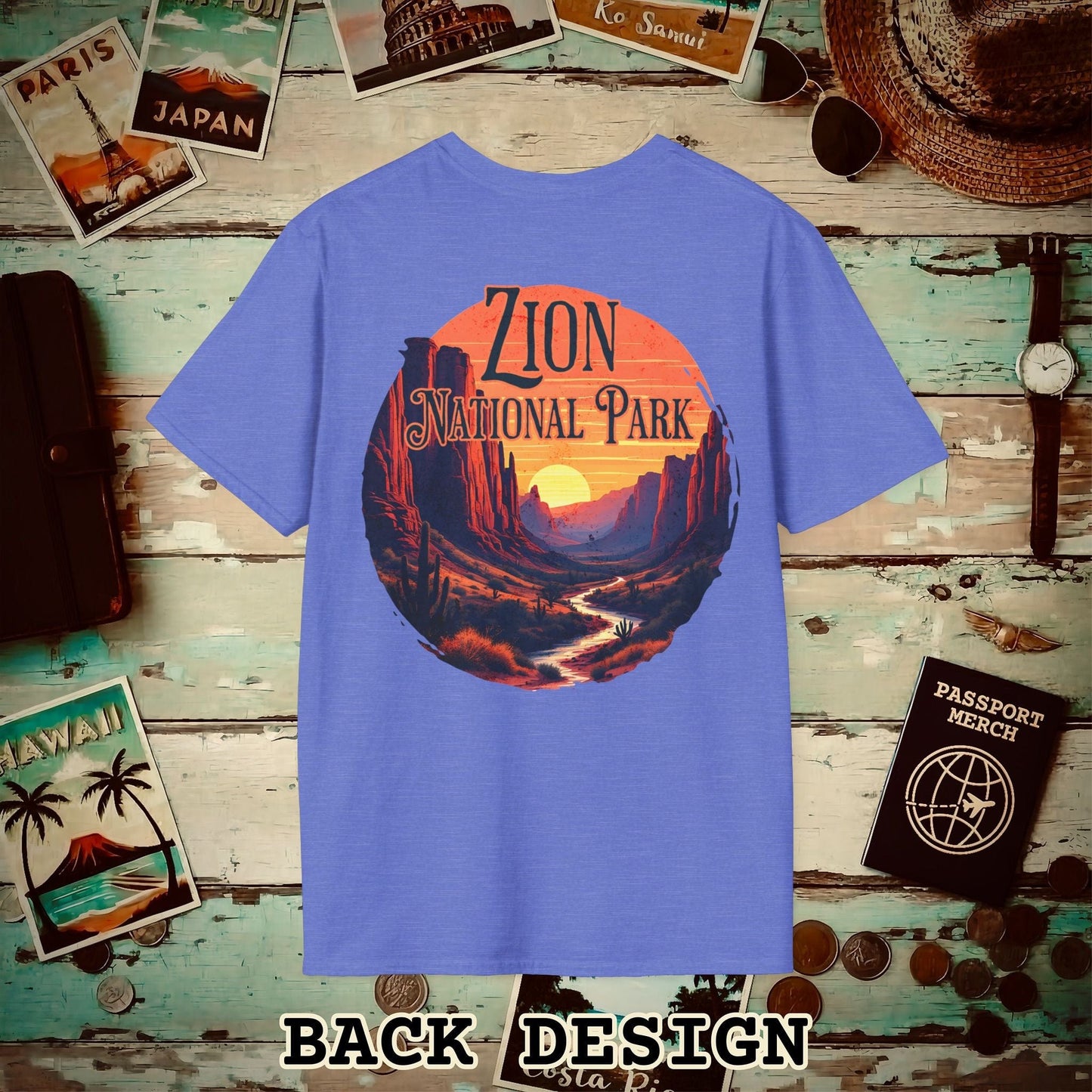 Zion National Park, Utah, Back Print T-Shirt Heather Royal / S