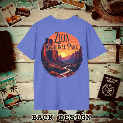 Zion National Park, Utah, Back Print T-Shirt Heather Royal / S