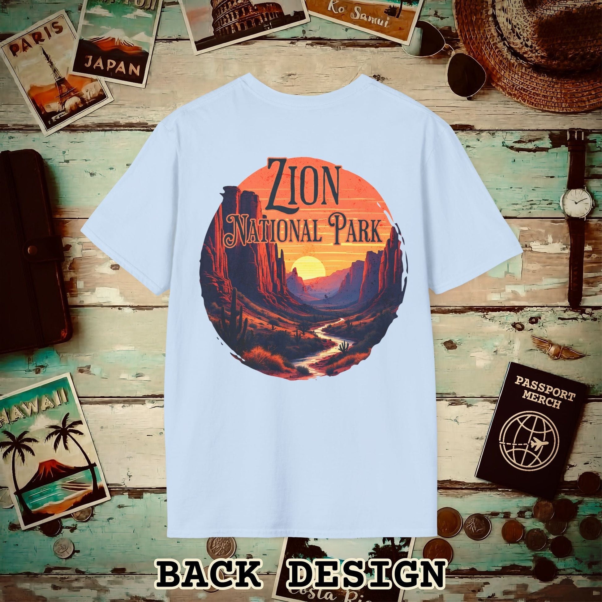 Zion National Park, Utah, Back Print T-Shirt Light Blue / S