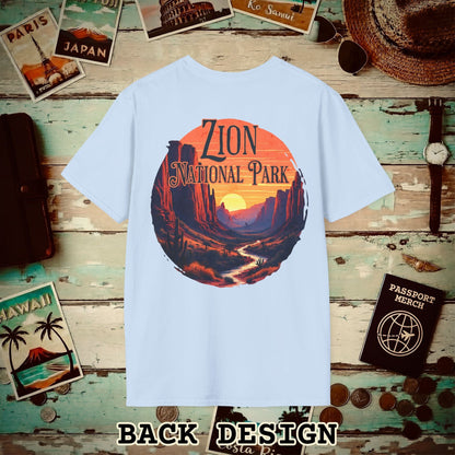 Zion National Park, Utah, Back Print T-Shirt Light Blue / S