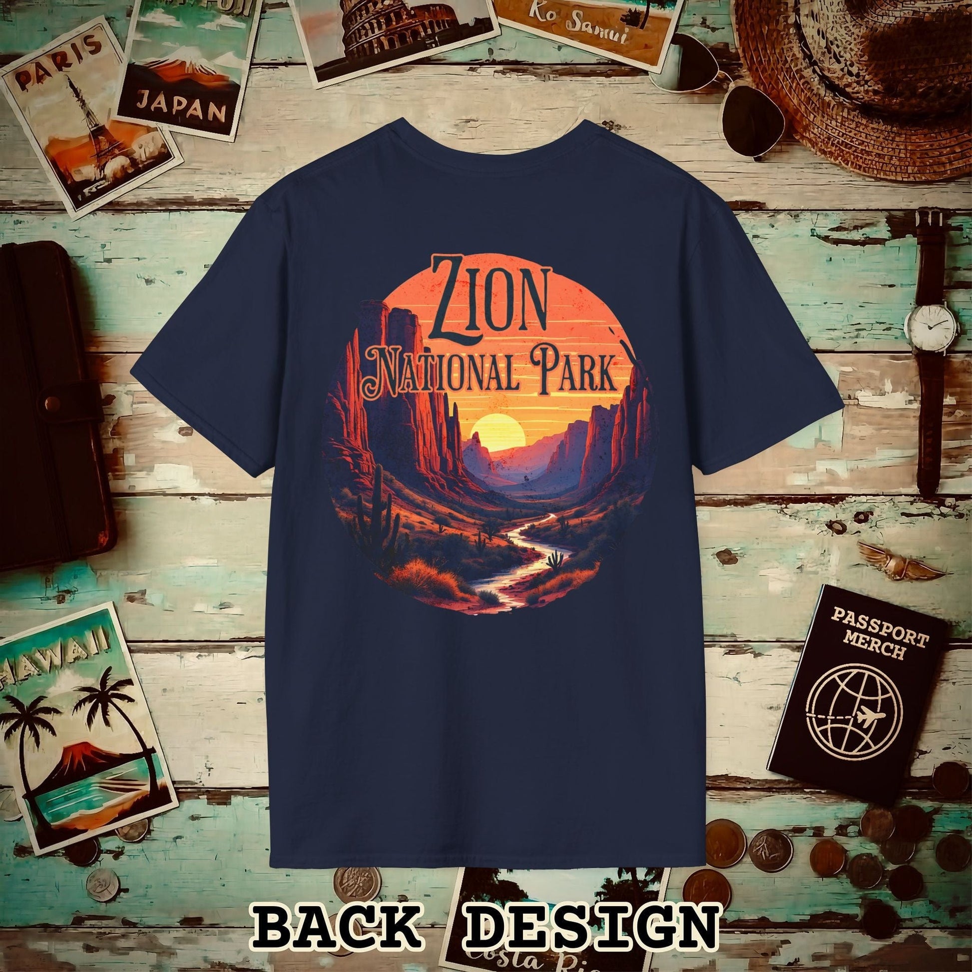 Zion National Park, Utah, Back Print T-Shirt Navy / S