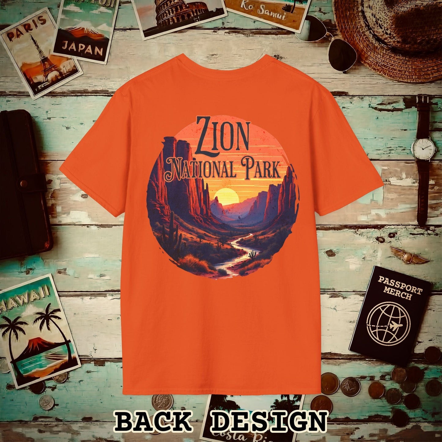 Zion National Park, Utah, Back Print T-Shirt Orange / S