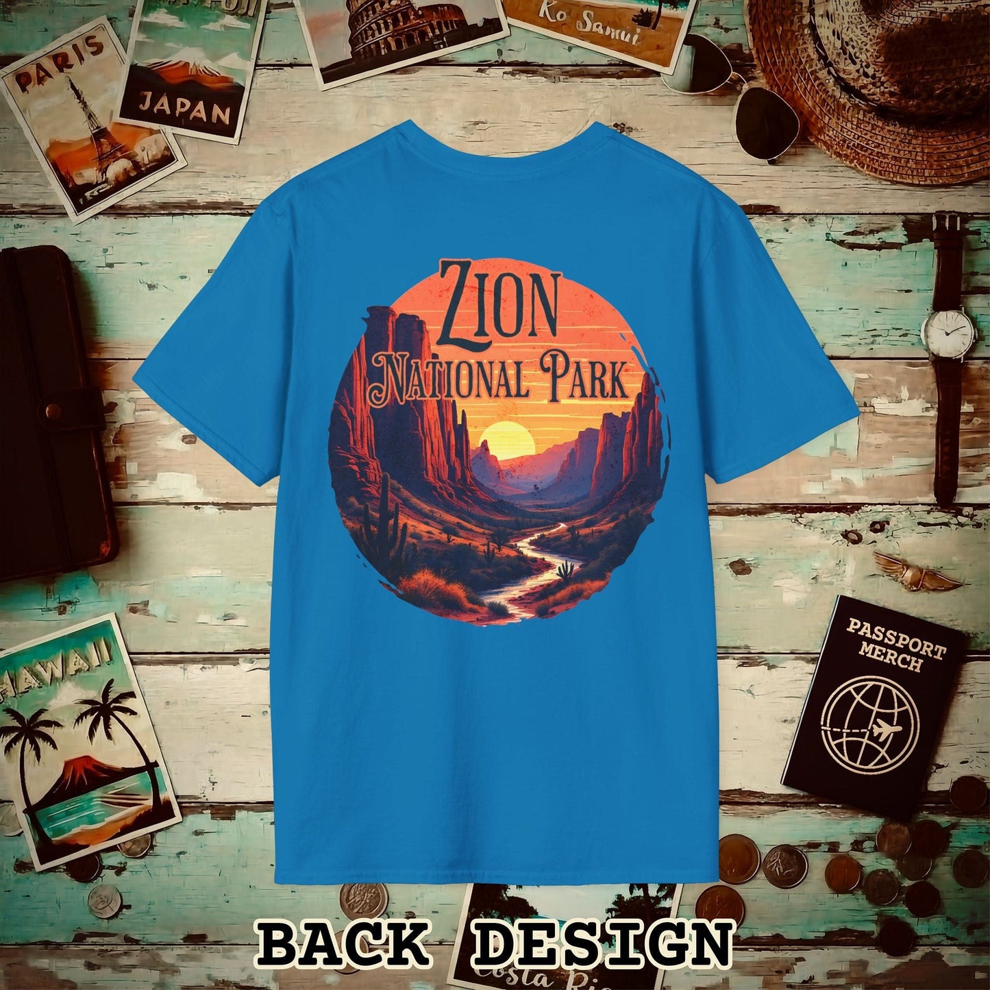 Zion National Park, Utah, Back Print T-Shirt Sapphire / S