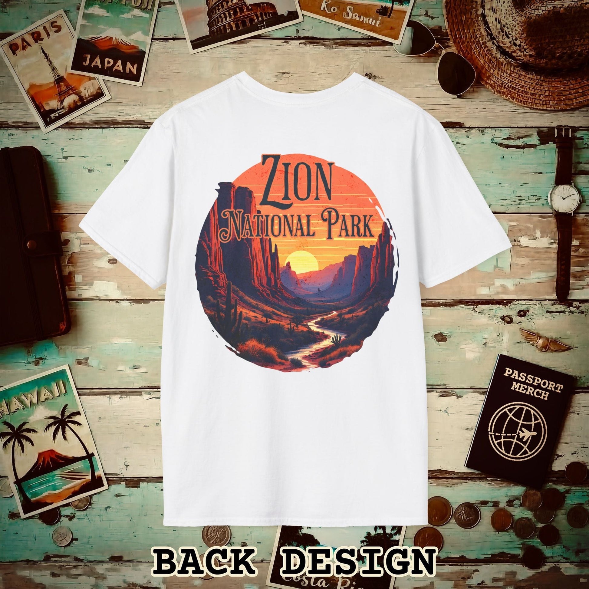 Zion National Park, Utah, Back Print T-Shirt White / S