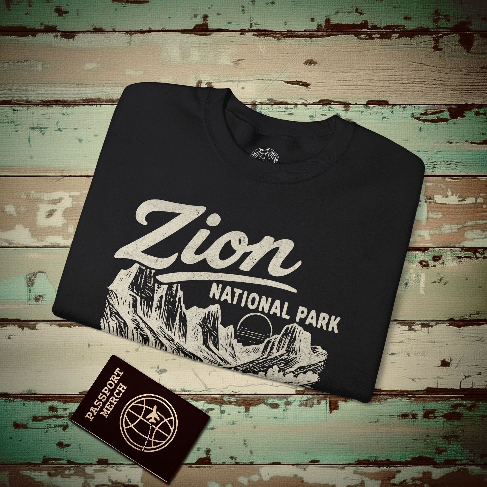 Zion National Park Vintage Monochrome, Utah Crewneck Black / S