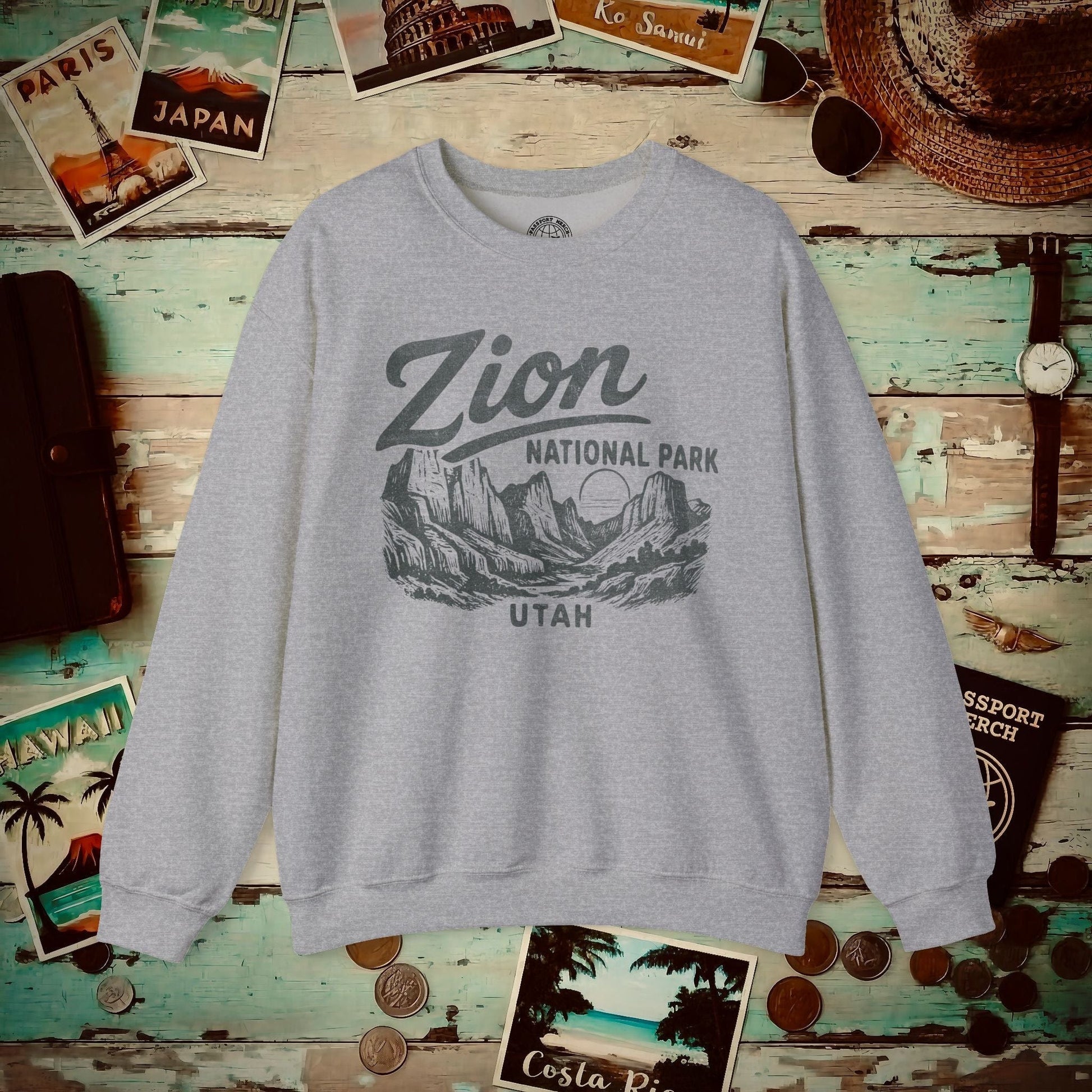 Zion National Park Vintage Monochrome, Utah Crewneck Sport Grey / S