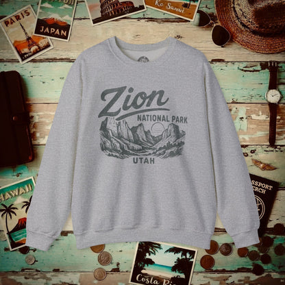 Zion National Park Vintage Monochrome, Utah Crewneck Sport Grey / S