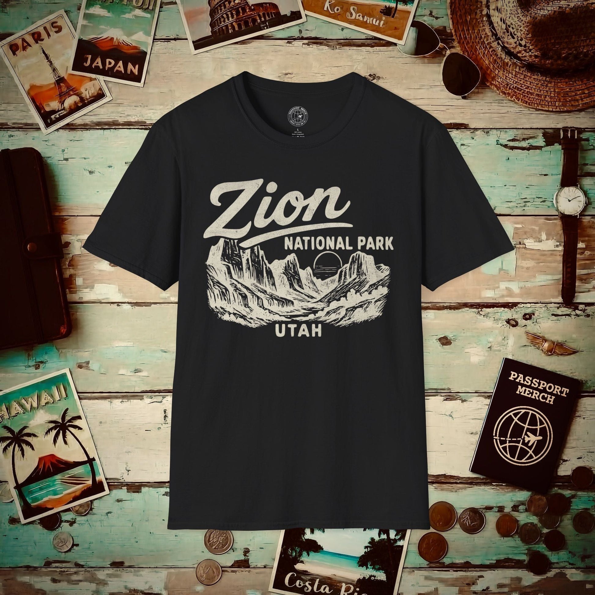 Zion National Park Vintage Monochrome, Utah T-Shirt Black / S