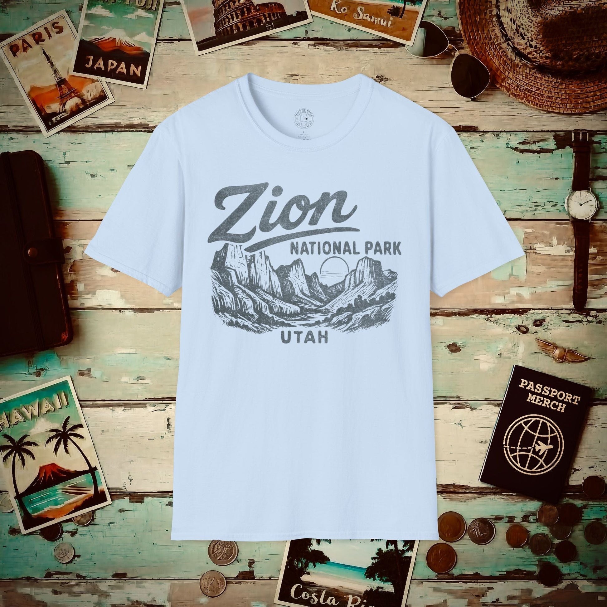 Zion National Park Vintage Monochrome, Utah T-Shirt Light Blue / S